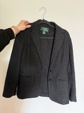 Vintage Lauren Ralph Lauren Dark Charcoal Herringbone Wool Blazer